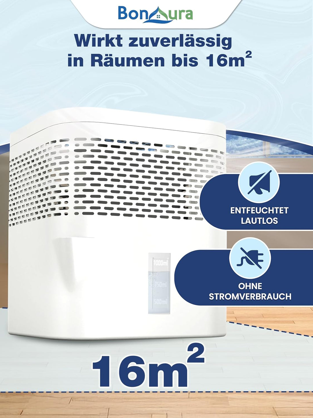 BonAura® Luftentfeuchter ohne Strom - Raumentfeuchter für Keller, Bad uvm. - 450g Luftenfeuchter Nac