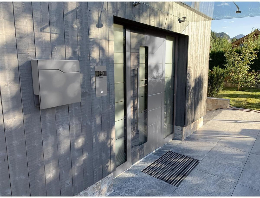 Metzler Briefkasten pulverbeschichtet in Graualuminium RAL9007 - Wandbriefkasten mit Zeitungsfach -