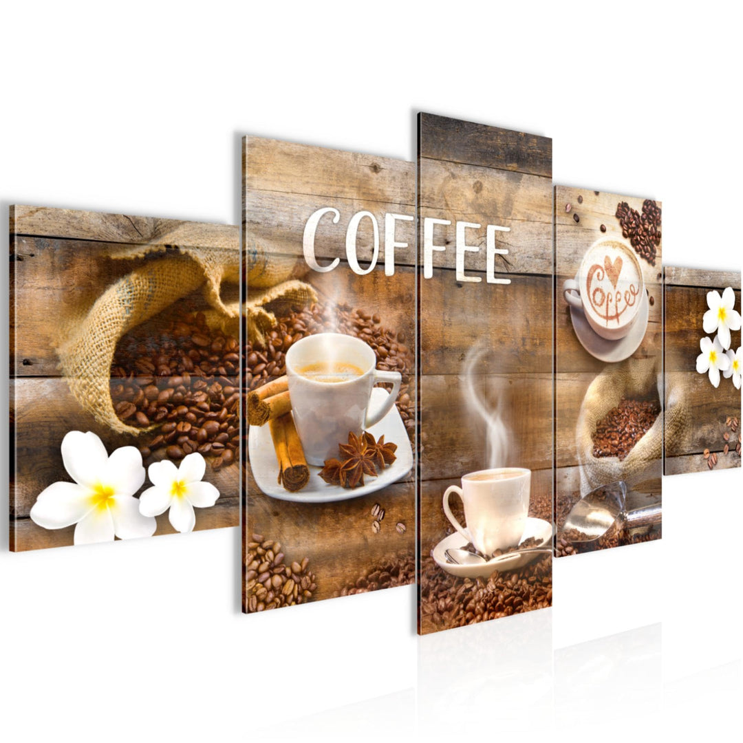 Runa Art Wandbilder Kaffeetasse Küche 5 Teilig Bild auf Vlies Leinwand Deko Esszimmer Küchenbilder K