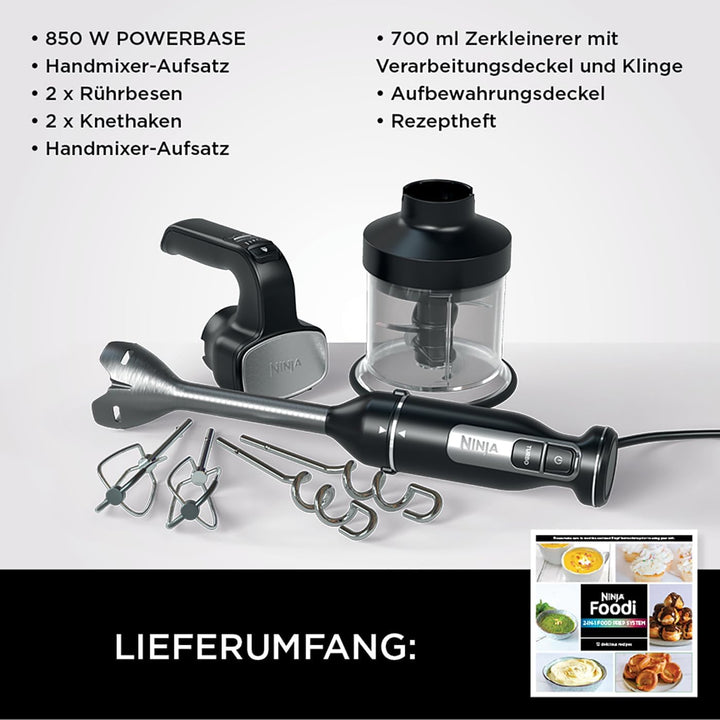 Ninja Foodi 3-in-1 Stabmixer, Handmixer & Zerkleinerer, Stufenweise Anlauf, 2 Misch- und 5 Rührgesch