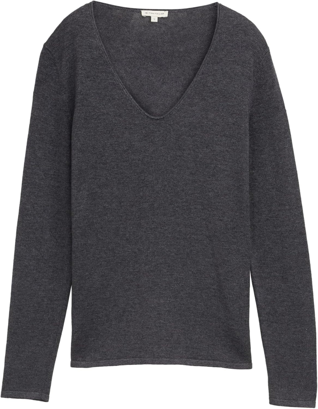 TOM TAILOR Damen Basic Strickpullover mit V-Ausschnitt XS 30281 - Evident Anthracite Melange, XS 302