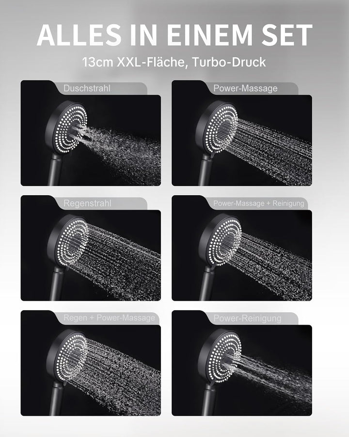OFFO Duschkopf mit Schlauch 1,6m mit Verdrehschutz, Handbrause mit Filter 6 Strahlarten, Duschkopf G