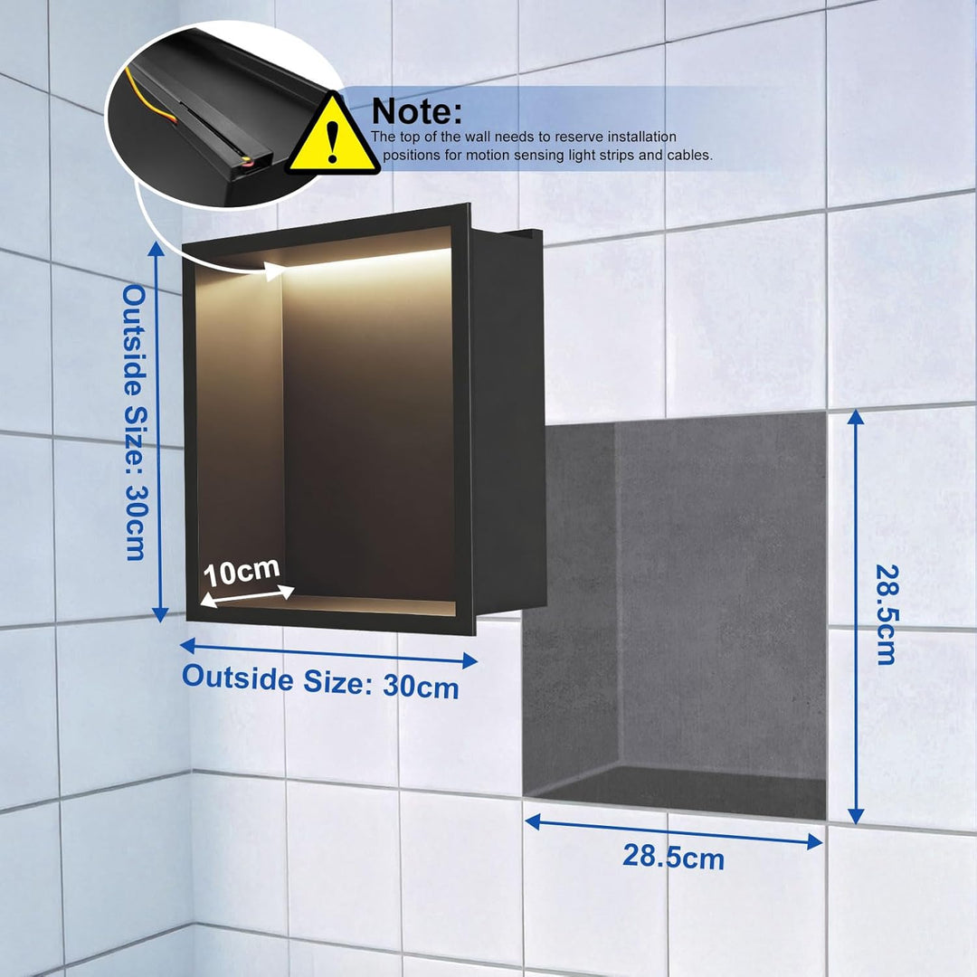 LED Wandnische Dusche, Duschnische aus Edelstahl für Badezimmerbeleuchtung, Ablagen für wasserdichte