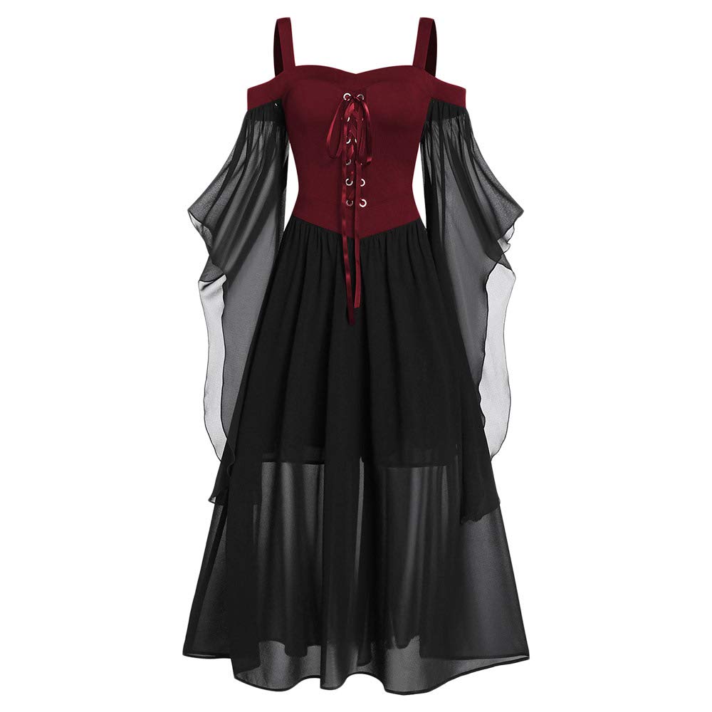 CHARMMA Gothic Halloween Kleid Kostüm Damen,Übergrösse A-Linie Schnüren Maxi Kleider mit Schmetterli