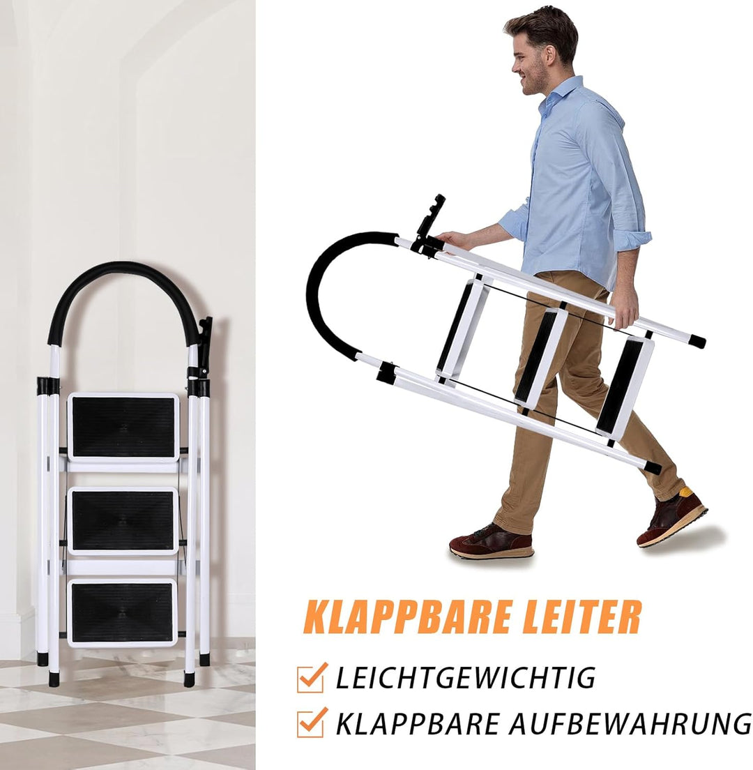 Trittleiter, faltbar, 3/4/5 Stufen, maximale Belastung von 150 kg, Sicherheitsverriegelung, Pedale,