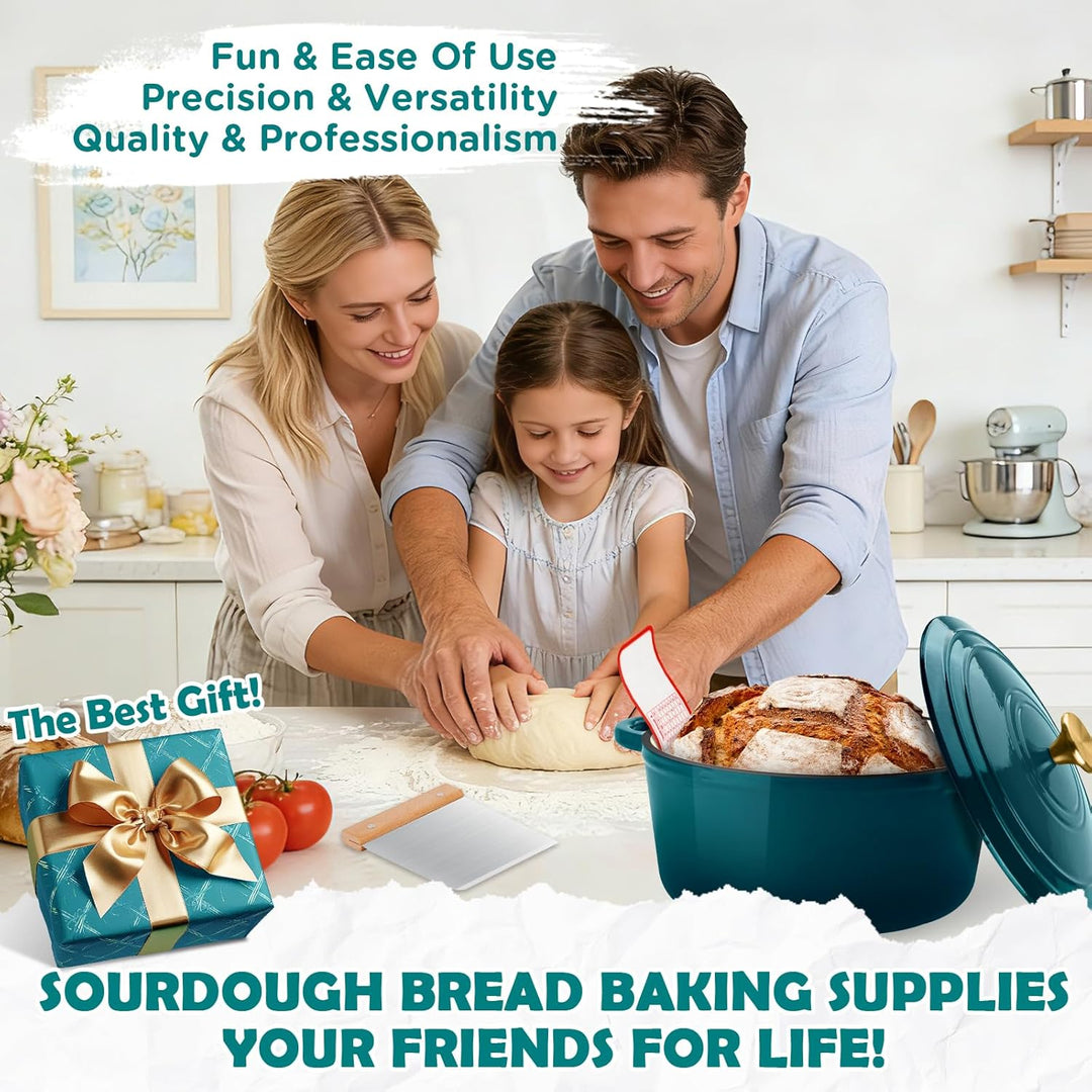 NZQXJXZ Gusseisen Topf Brot Backen, 26cm Emaille Schmortopf mit Deckel Brotbackform mit Banneton Bro