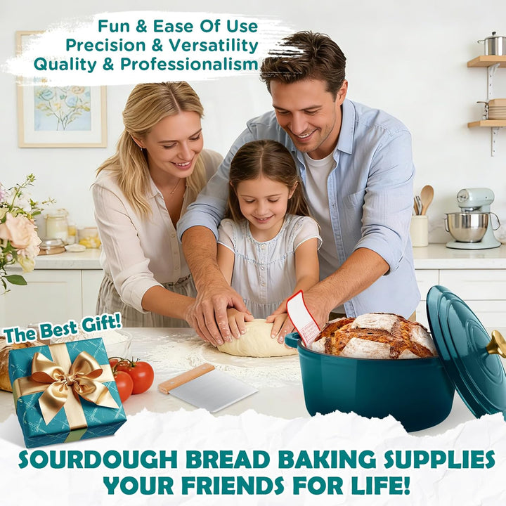 NZQXJXZ Gusseisen Topf Brot Backen, 26cm Emaille Schmortopf mit Deckel Brotbackform mit Banneton Bro