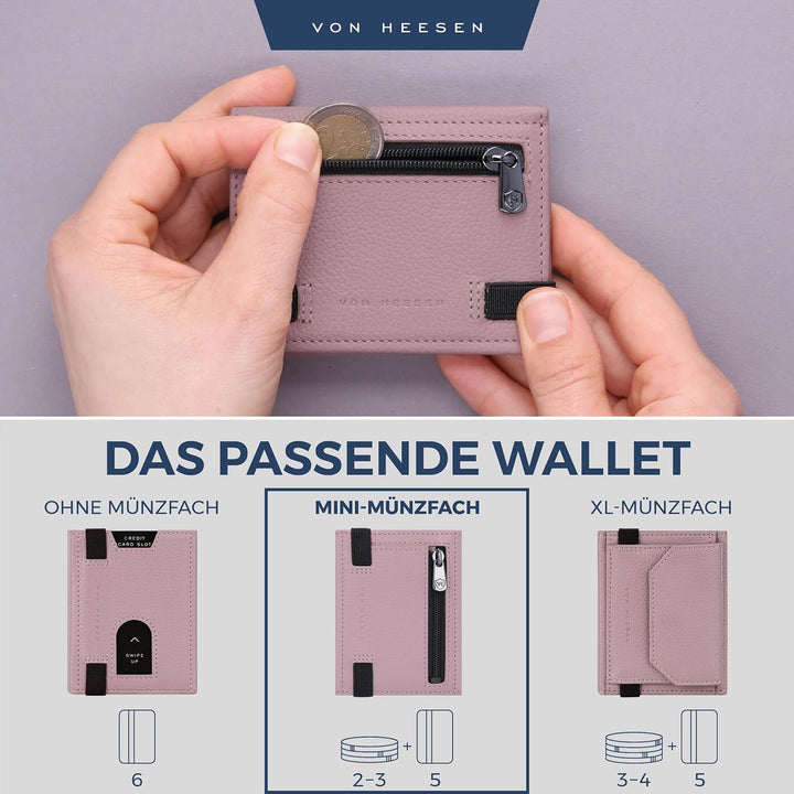 VON HEESEN Slim Wallet mit Münzfach & RFID-Schutz - Leder Geldbeutel - Mini Geldbörse für Herren und