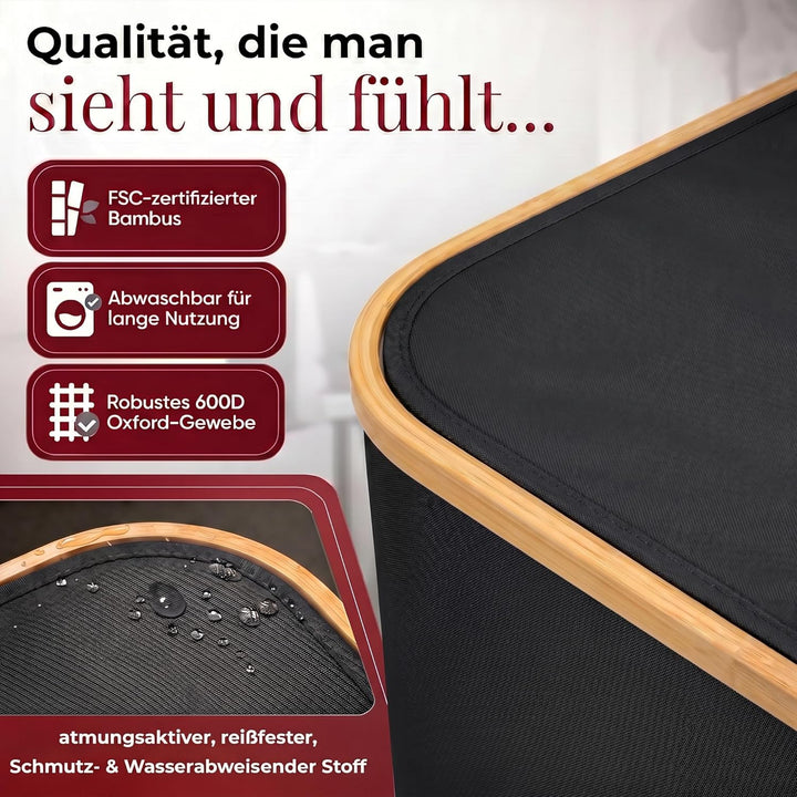 HomyFeel - Wäschekorb 3 Fächer rollbar, 160L Wäschesammler mit Deckel, Wäschesortierer gross, Oxford
