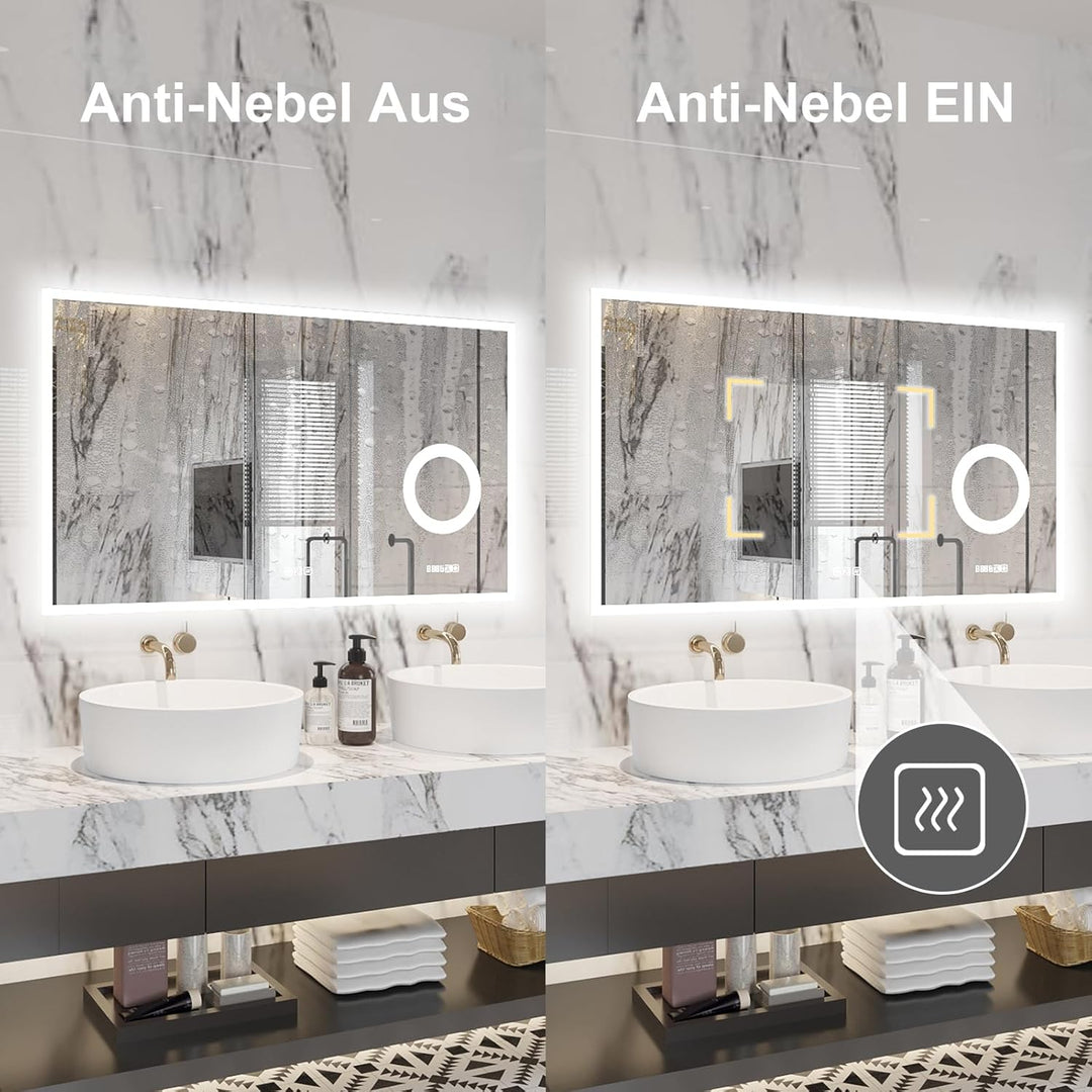 furduzz LED-Badezimmerspiegel mit 3-facher Vergrösserung, 800x600 mm Wandspiegel mit Beleuchtung, di