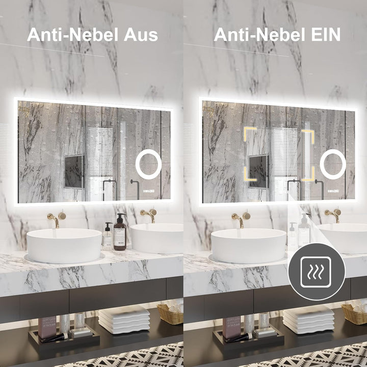 furduzz LED-Badezimmerspiegel mit 3-facher Vergrösserung, 800x600 mm Wandspiegel mit Beleuchtung, di