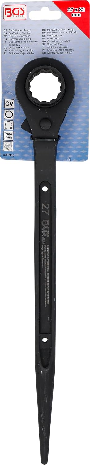 BGS 306 | Gerüstbauer-Knarre | SW 27 x 32 mm | CV-Stahl | Gerüstbauratsche / Gerüstbauknarre | recht