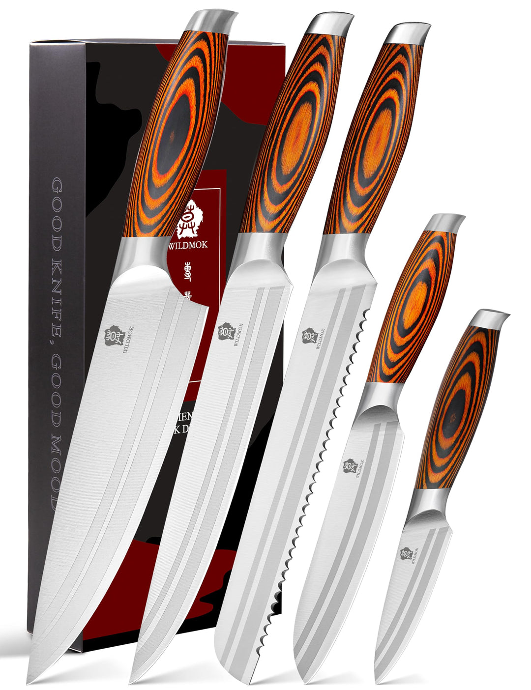 WILDMOK 5 Stück Messerset Küchenutensilien Messer, Deutscher Edelstahl Professioneller Küchenchef Kü