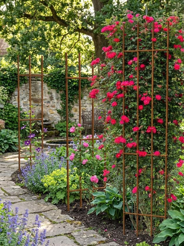 Kapaga - Set 3X Rankgitter 150 cm Rost - Rankhilfe Garten - Staudenhalter - Blumenhalter - Rankengew