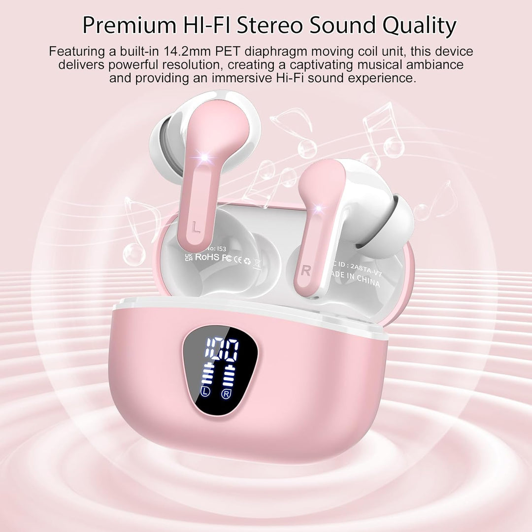 Bluetooth Kopfhörer, Kopfhörer Kabellos Bluetooth 5.4 In Ear, 4 ENC Noise Cancelling Mic Ohrhörer, H