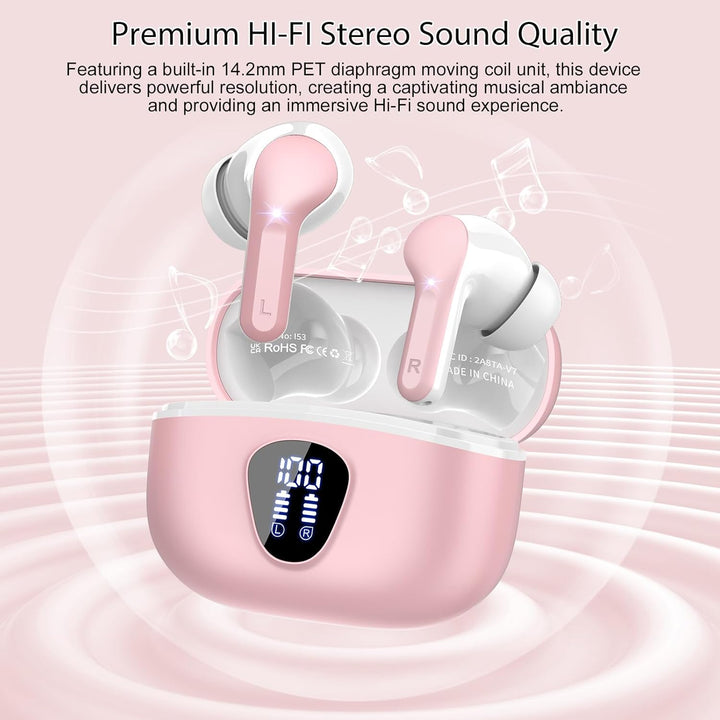 Bluetooth Kopfhörer, Kopfhörer Kabellos Bluetooth 5.4 In Ear, 4 ENC Noise Cancelling Mic Ohrhörer, H