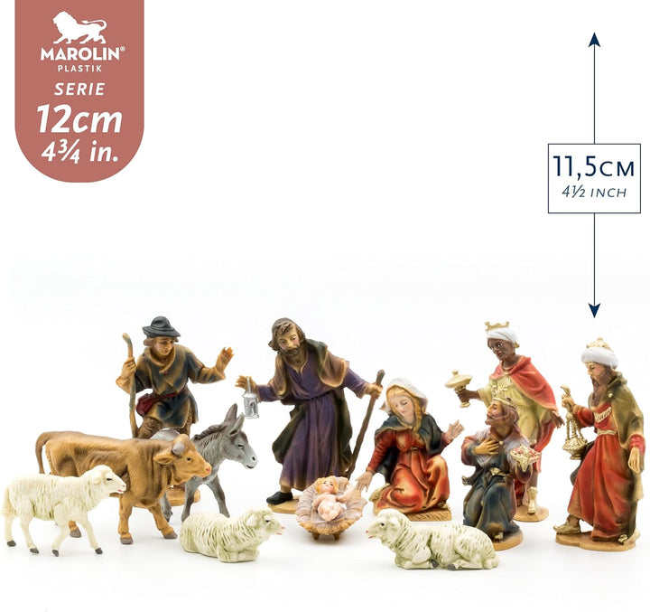 MAROLIN Krippenfiguren Set mit 12 Figuren, zu 12cm Fig. (Kunststoff) - 100% Deutsches Manufakturprod
