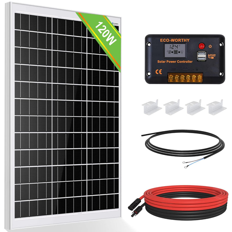 ECO-WORTHY Monokristallines Solarpanel Solarzelle kit 120 W enthält 12 V Solarmodul + 30 A Solarlade