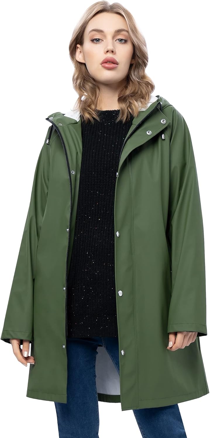 UNIQUEBELLA Regenjacke Damen Wasserdicht Regenmantel Mit Kapuze Winddicht Wetterfest Übergangsjacke