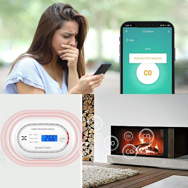 XINDUM Kohlenmonoxid Melder WLAN, 10 Jahre Batterie CO Melder mit APP, EN50291 Norm, LCD Anzeige, 85