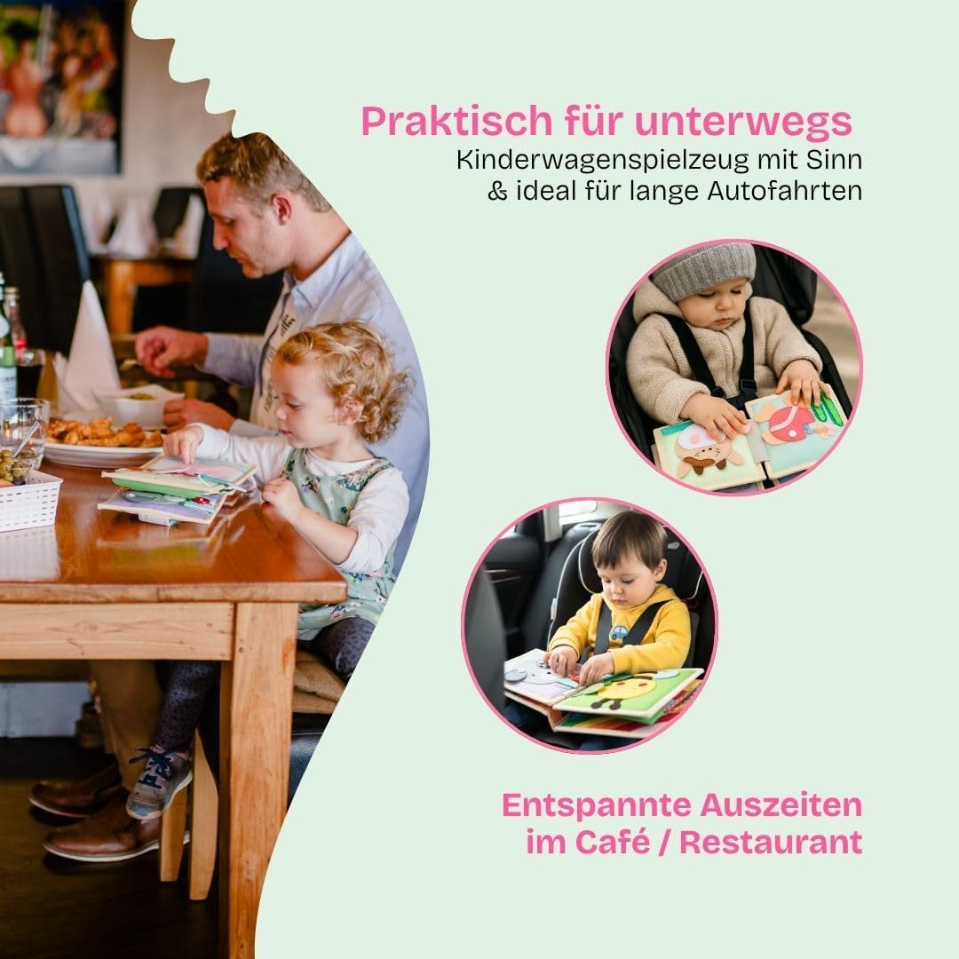 Jolly Designs 6-seitiges Mini Quiet Book Magischer Vogel - Montessori Lernspielzeug Aus Hochwertigem