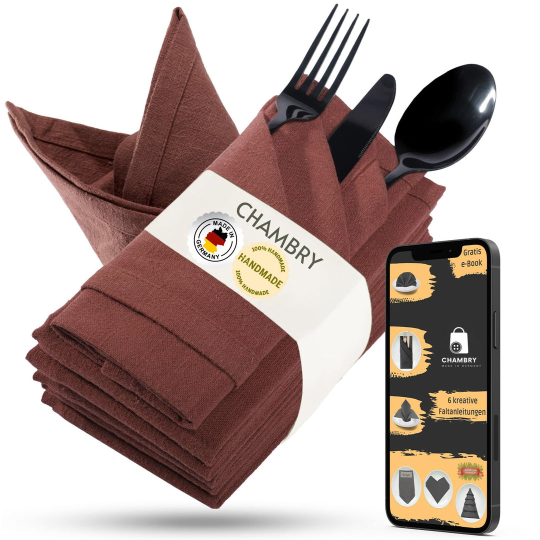 chambry 6 Premium Stoffservietten 100% Leinen Stonewashed - 40cm x 40cm - inkl. Faltanleitung als E-
