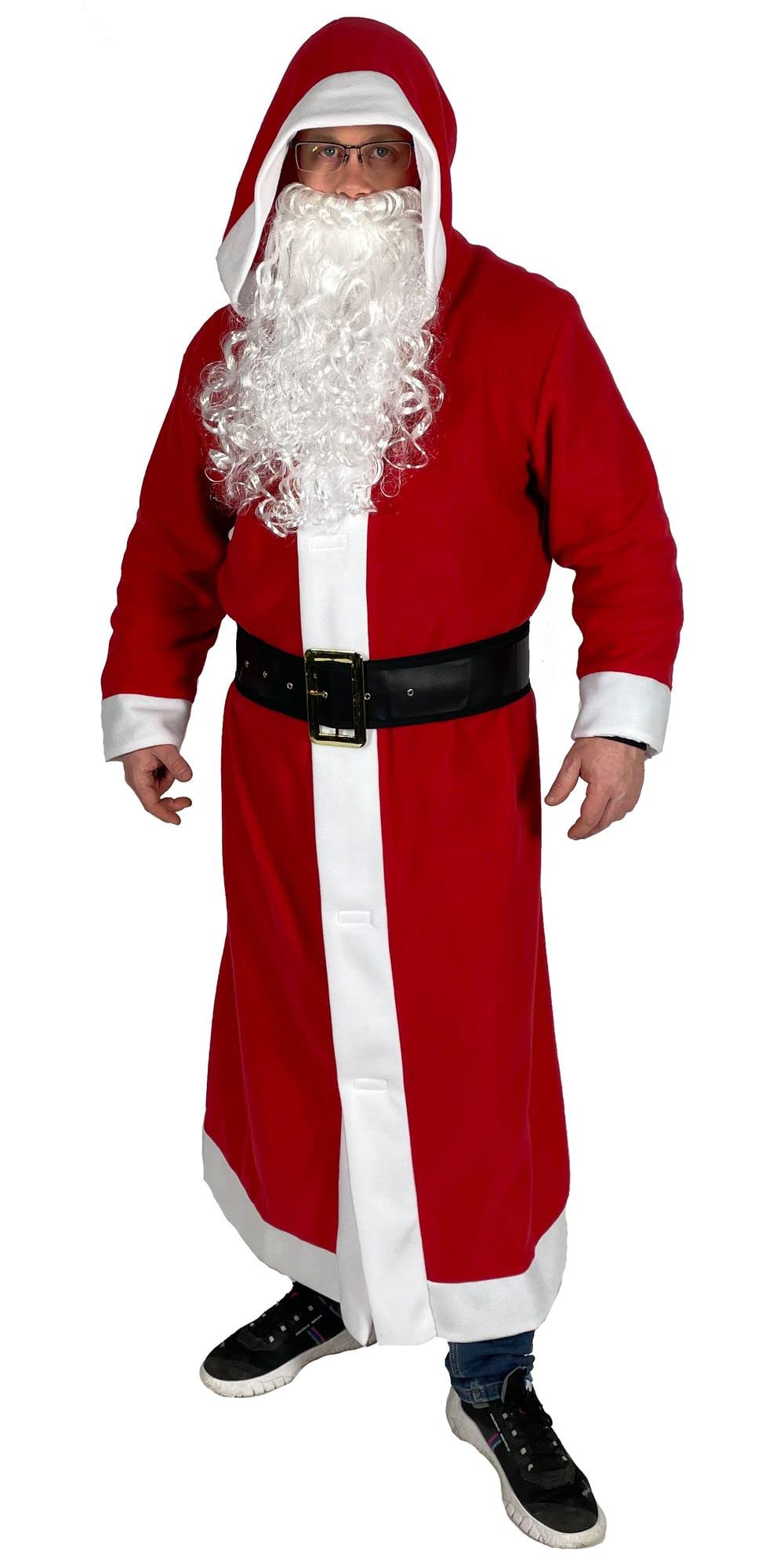 Bad Taste Weihnachtsmann Mantel - 5 Teile - Grösse M bis XXXXL - Nikolaus Kostüm mit Gürtel, Bart, H