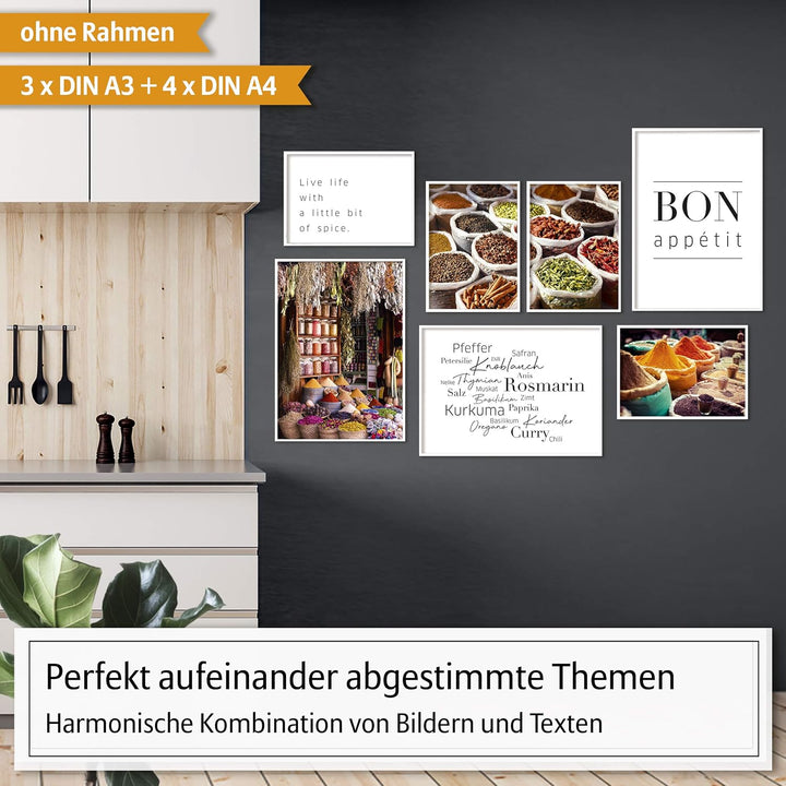 Hyggelig Home Premium Poster Set - Gewürze Gold und mehr (Gewürze, Ohne Rahmen) Ohne Rahmen Gewürze,