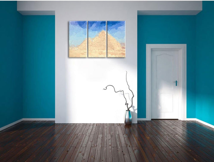 Pixxprint Pyramiden von Gizeh in Ägypten als Leinwandbild/Grösse: 3 Teilig (120x80) cm/Wandbild/Kuns