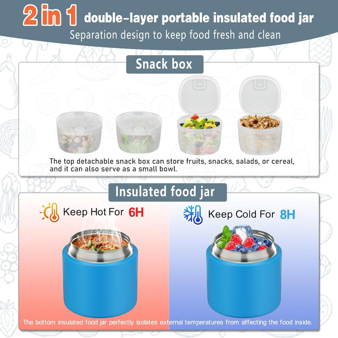 Itslife Thermobehälter für Essen 450ml mit 2pcs Snackbox, Auslaufsicherer Lunchbox Kinder mit Löffel