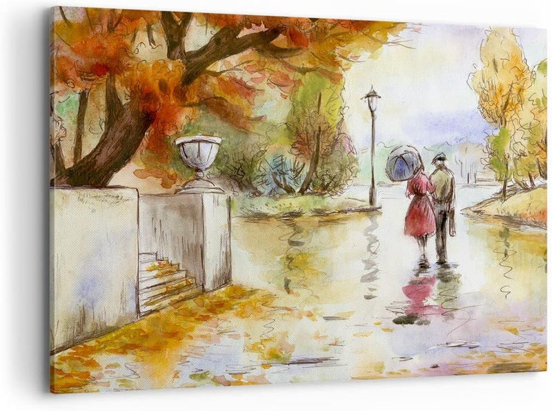 Bilder auf Leinwand 100x70cm Leinwandbild Wetter regen herbst park Gross Wanddeko Bild Schlafzimmer