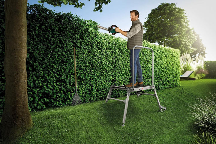 Hailo LP Outdoor Leiternpodest – rutschfeste Arbeitsplattform für Aussenbereiche - teleskopierbare F