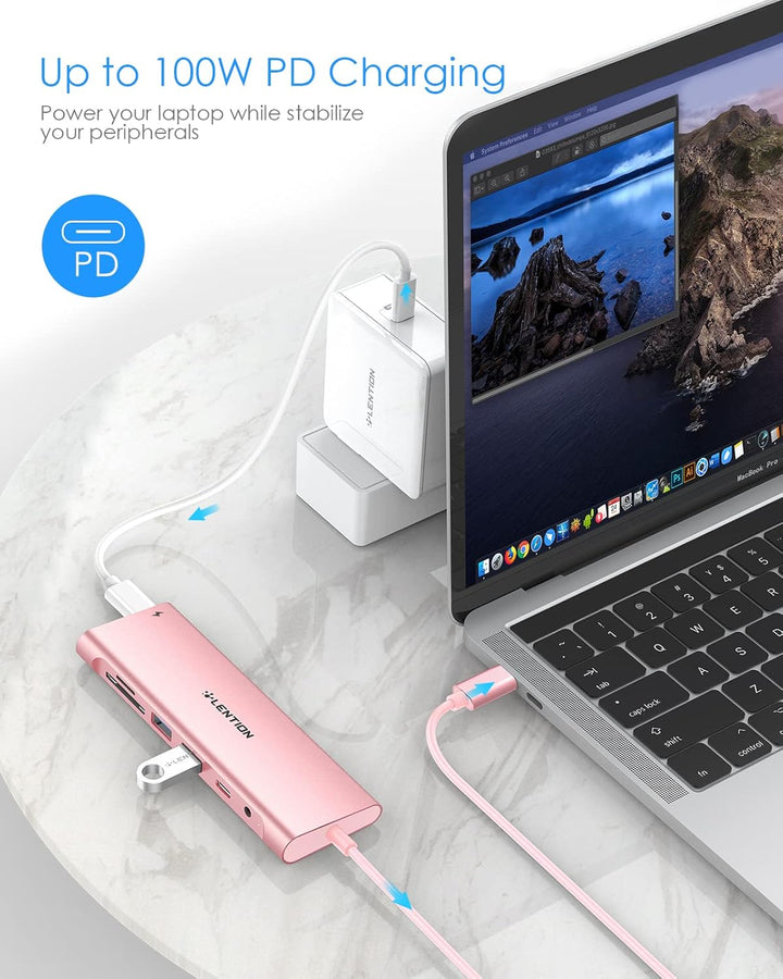 LENTION USB C Hub langes Kabels mit 4K HDMI, USB 3.0, USB-C Datei, SD & Micro SD Kartenleser, AUX, 6