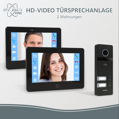 ELRO PRO PV40 Full HD Video-Türsprechanlage für 2 Familien, 1080P, 2x 7 Zoll Farbmonitore, Voicemail