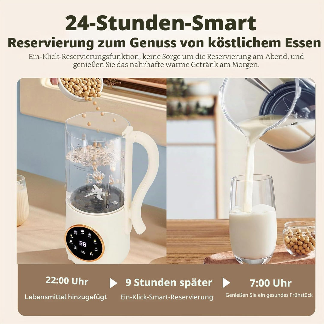 9-in-1 Automatischer Sojamilchbereiter, 1400 ml, Nussmilchbereiter, selbstreinigend, 16 Klingen mach