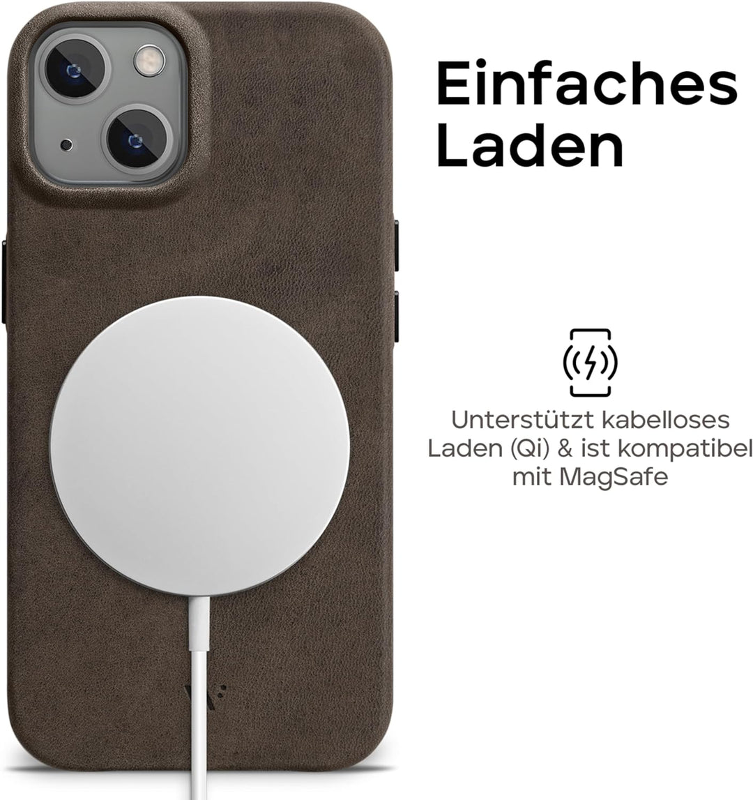 WIIUKA Hülle für iPhone 14 Plus, Leder aus Deutschland, Lederhülle extra Dünn, Premium Handyhülle, C
