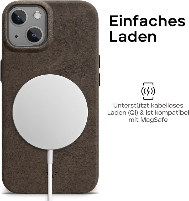WIIUKA Hülle für iPhone 14 Plus, Leder aus Deutschland, Lederhülle extra Dünn, Premium Handyhülle, C