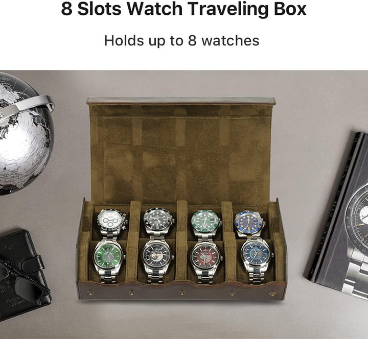 Hiram Uhrenaufbewahrungskasten aus echtem Leder, sechseckig, Uhrenbox für 8 Uhren, schützende Aufbew