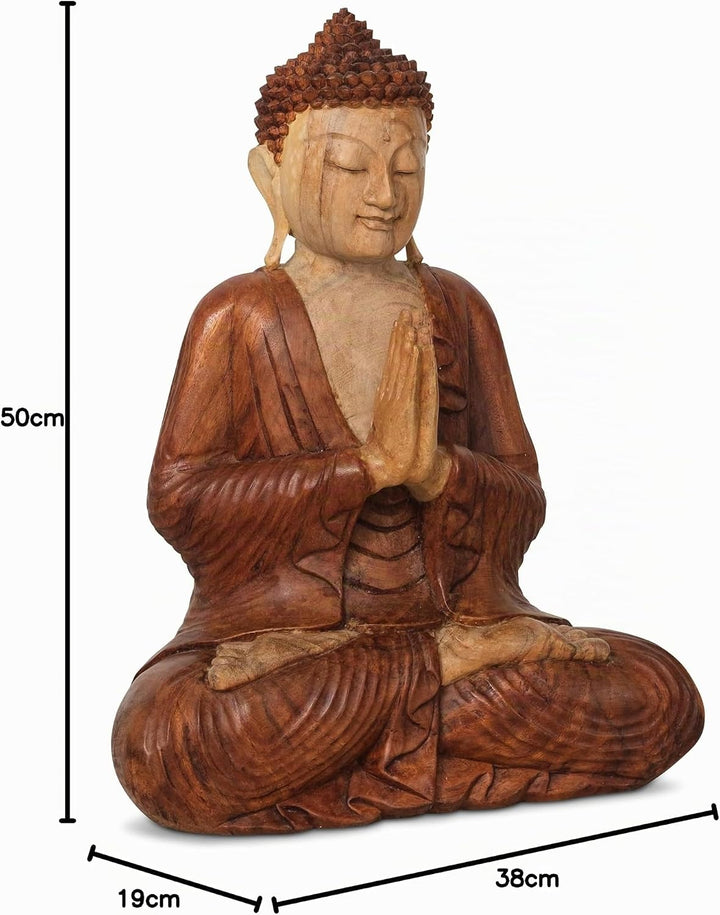 livasia Buddha Figur aus Holz 50cm hoch – Balinesische Handwerkskunst – Buddha Deko Figuren aus Suar
