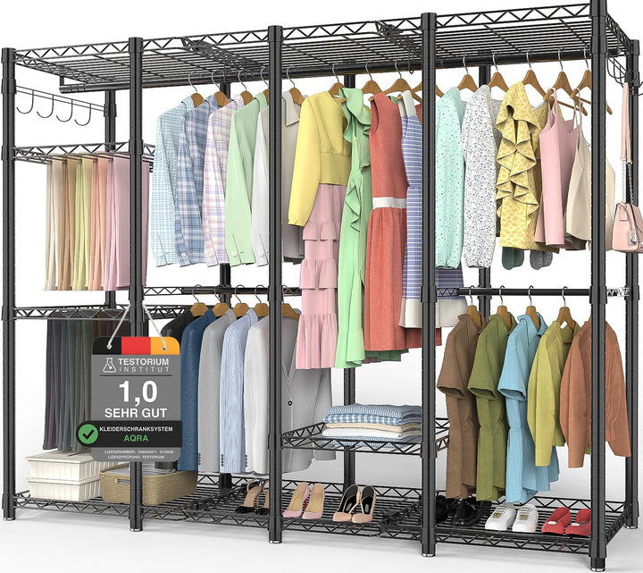 AQRA Offener Kleiderschrank System,Kleiderständer mit 9 Höhenverstellbarem Regalböden und 5 Kleiders