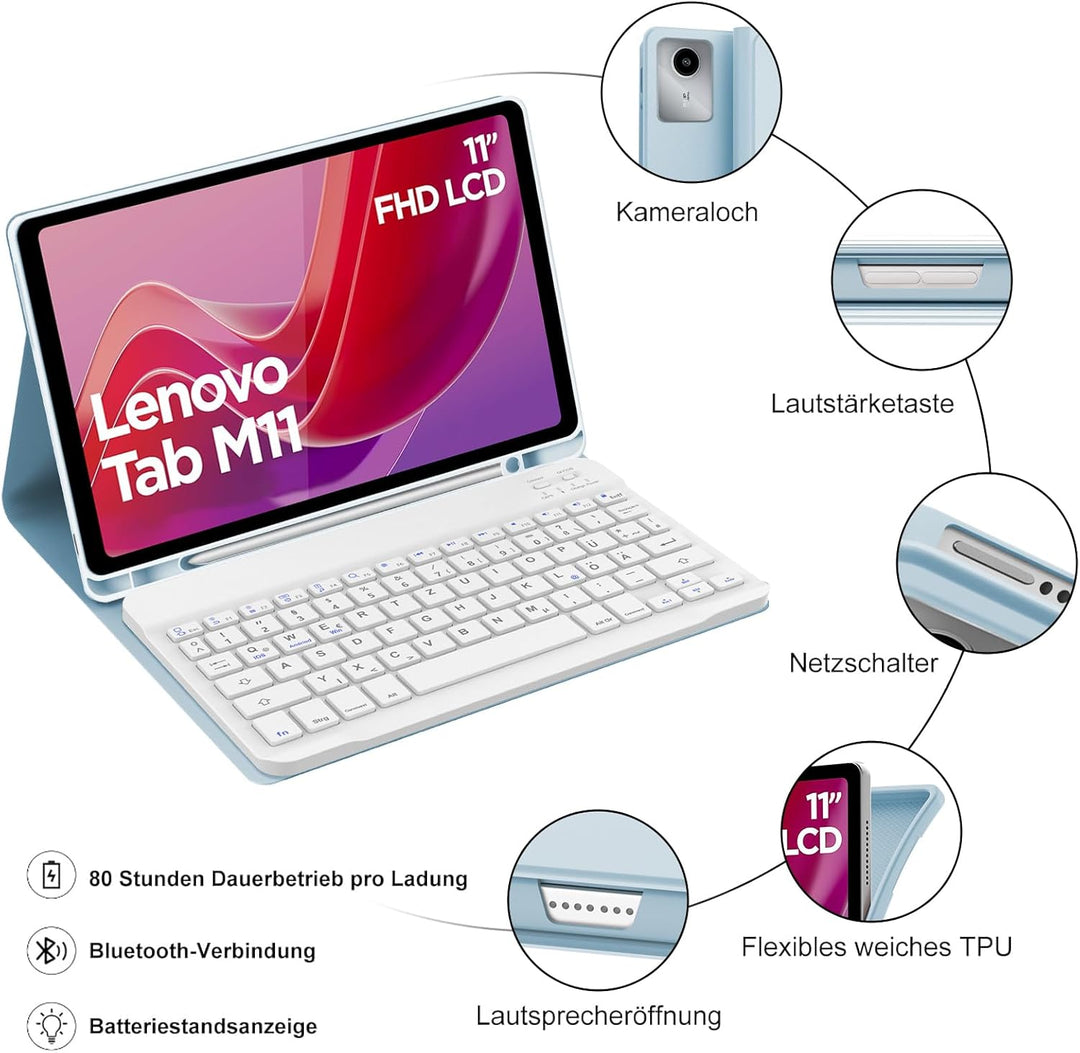 WINCHKING Tastatur Hülle für Lenovo Tab M11 11'' 2024 Tastatur für Lenovo Tab M11 Tablet Magnetisch