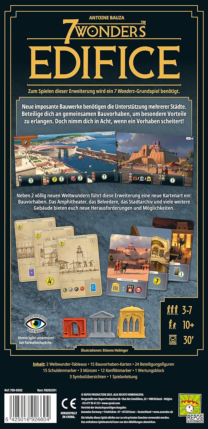 Asmodee | Repos Production | 7 Wonders – Edifice | Erweiterung | Kennerspiel | Strategiespiel | 3-7