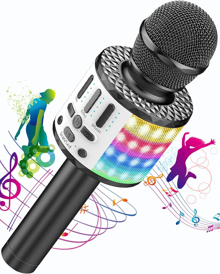 Karaoke Mikrofon, Drahtloses Bluetooth Mikrofon Kinder mit LED, Tragbares Karaoke Maschine zum Singe