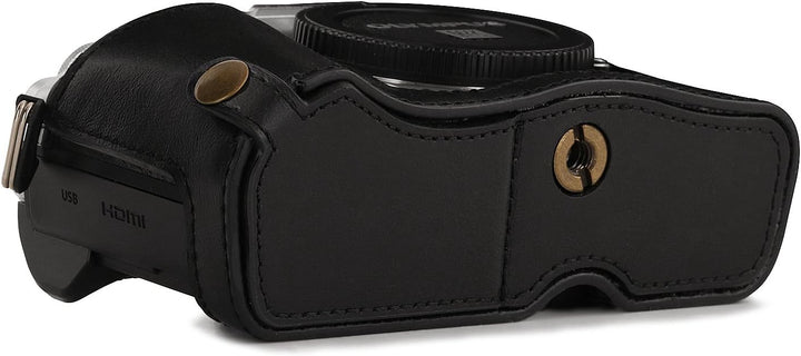 MegaGear Ever Ready Leder Kamera Halbtasche mit Trageriemen kompatibel mit Olympus OM-D E-M10 Mark I