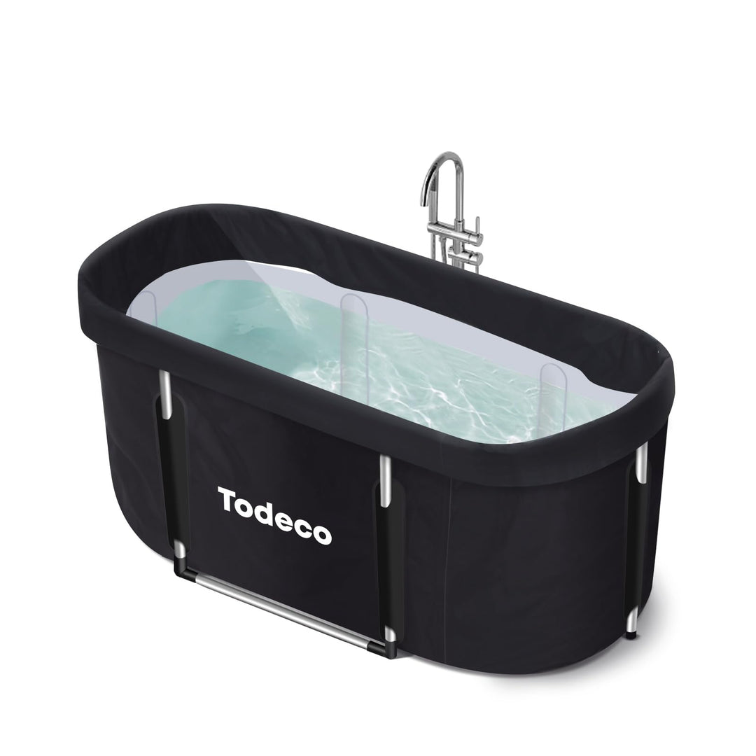 Todeco Faltbare Badewanne, Erwachsene Tragbarer Mobile Badewanne mit Verstärktem Metallbügel 120x55x