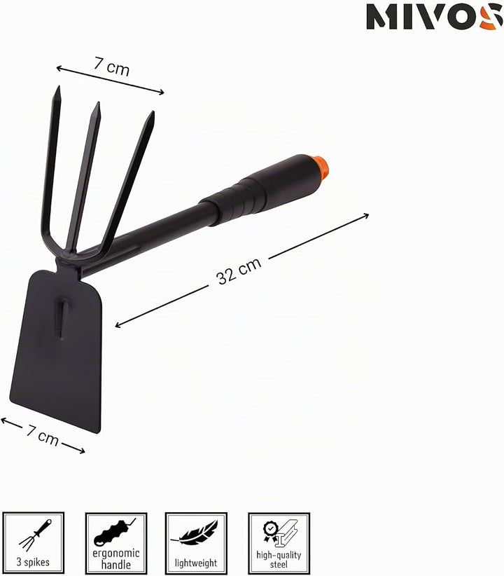 MIVOS 3-TLG Gartengeräte Set für Gartenpflege aus Stahl - Gartenwerkzeug Set mit Blumenkelle Handrec