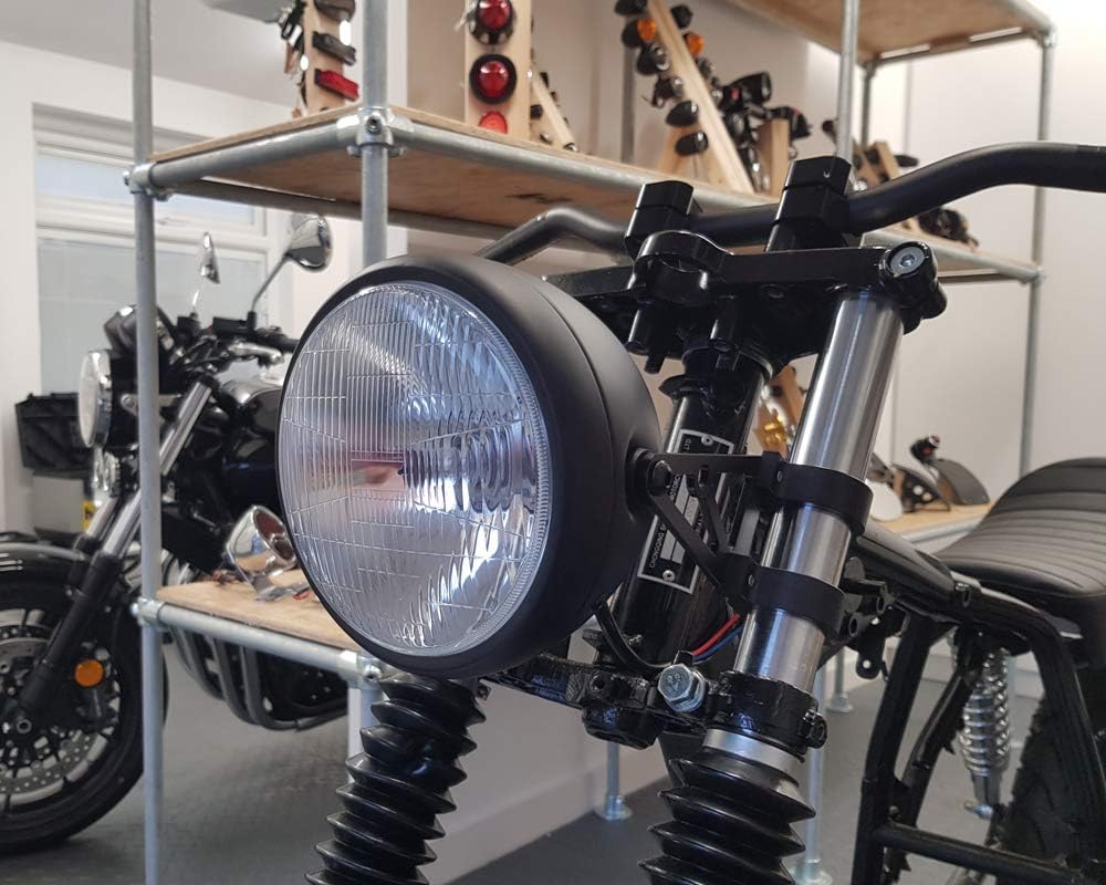 Motorrad Universal 6 3/10,2 cm 17,1 cm matt schwarz Stahl 12 V 55 W H4 SCHEINWERFER für Cafe Racer P