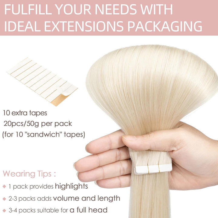 Silk-co Tape Extensions Echthaar 20stk, Remy Tape in Extensions Haarverlängerung, Skin Weft Echthaar