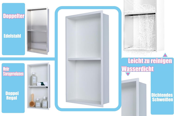 Edelstahl Einbaunische Wandnische für Dusche，Integrierte Fliesenlose Duschablage aus Rostfreiem Edel