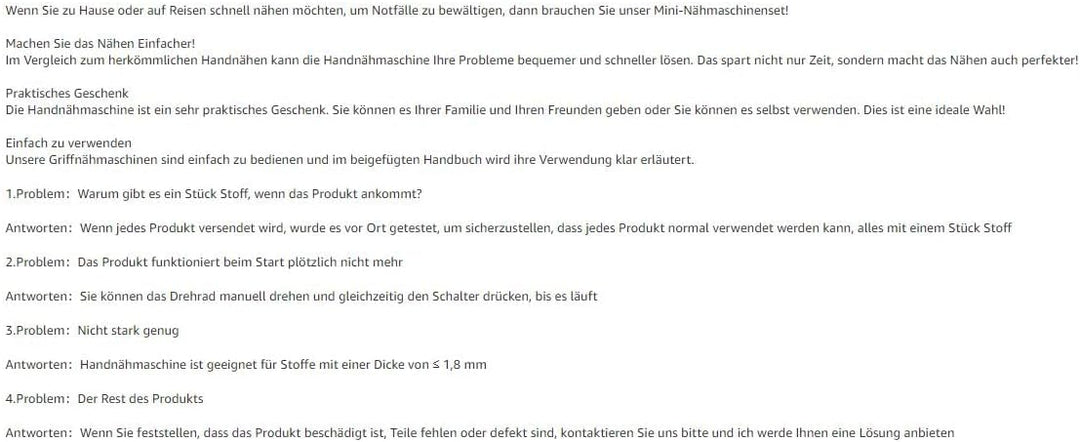 Handnähmaschine Set für Anfänger - Leichtes & Einfaches Nähgerät für Stoff, Leder, Kleidung & Heimte